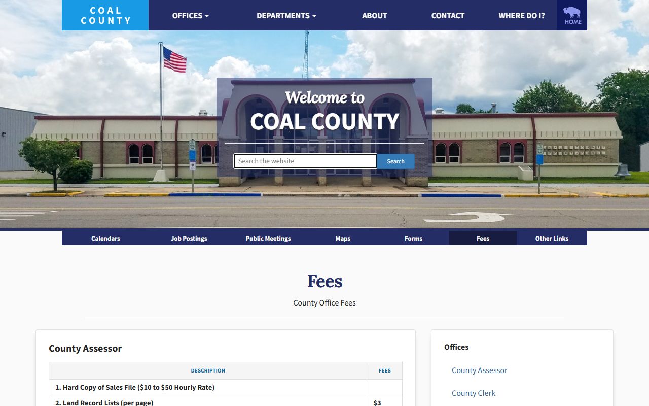 Coal County fee schedule page covering court and county records charges