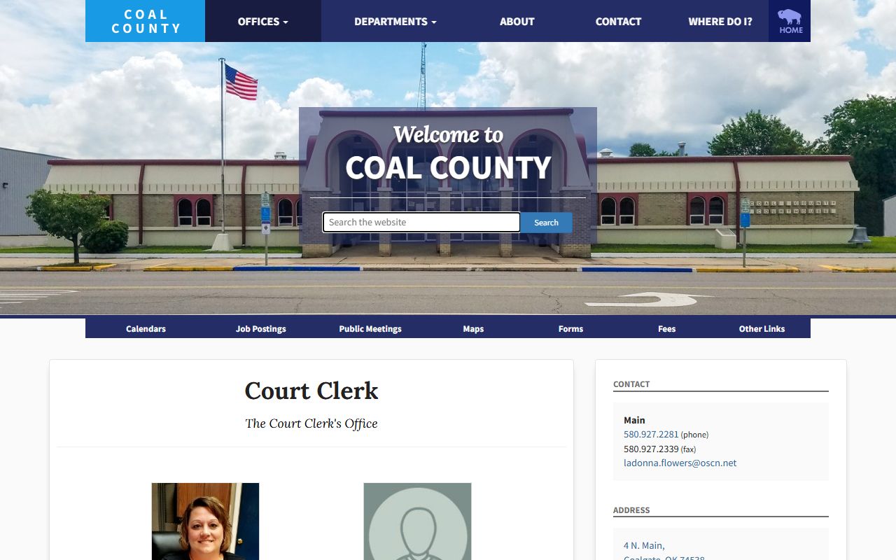Coal County Court Clerk court records page and contact details