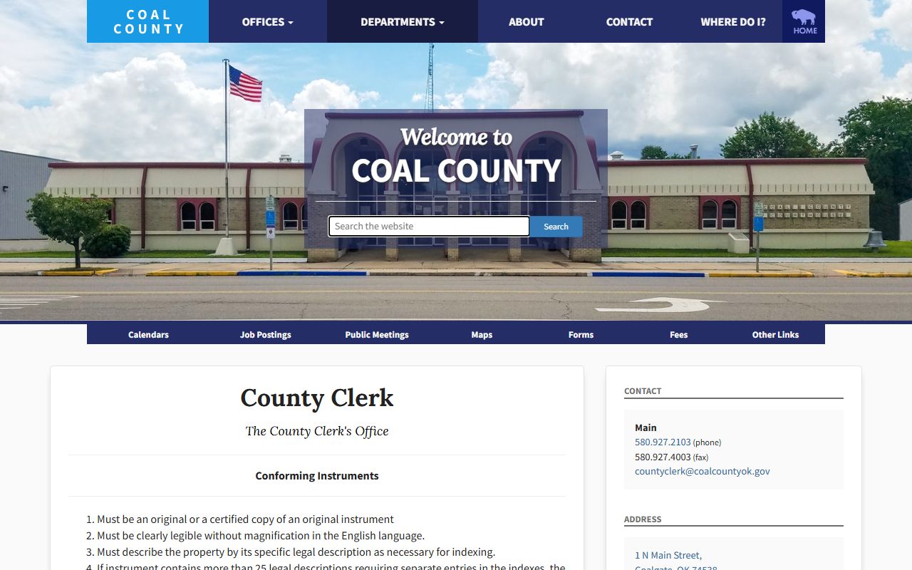 Coal County conforming instruments page for recorded county records