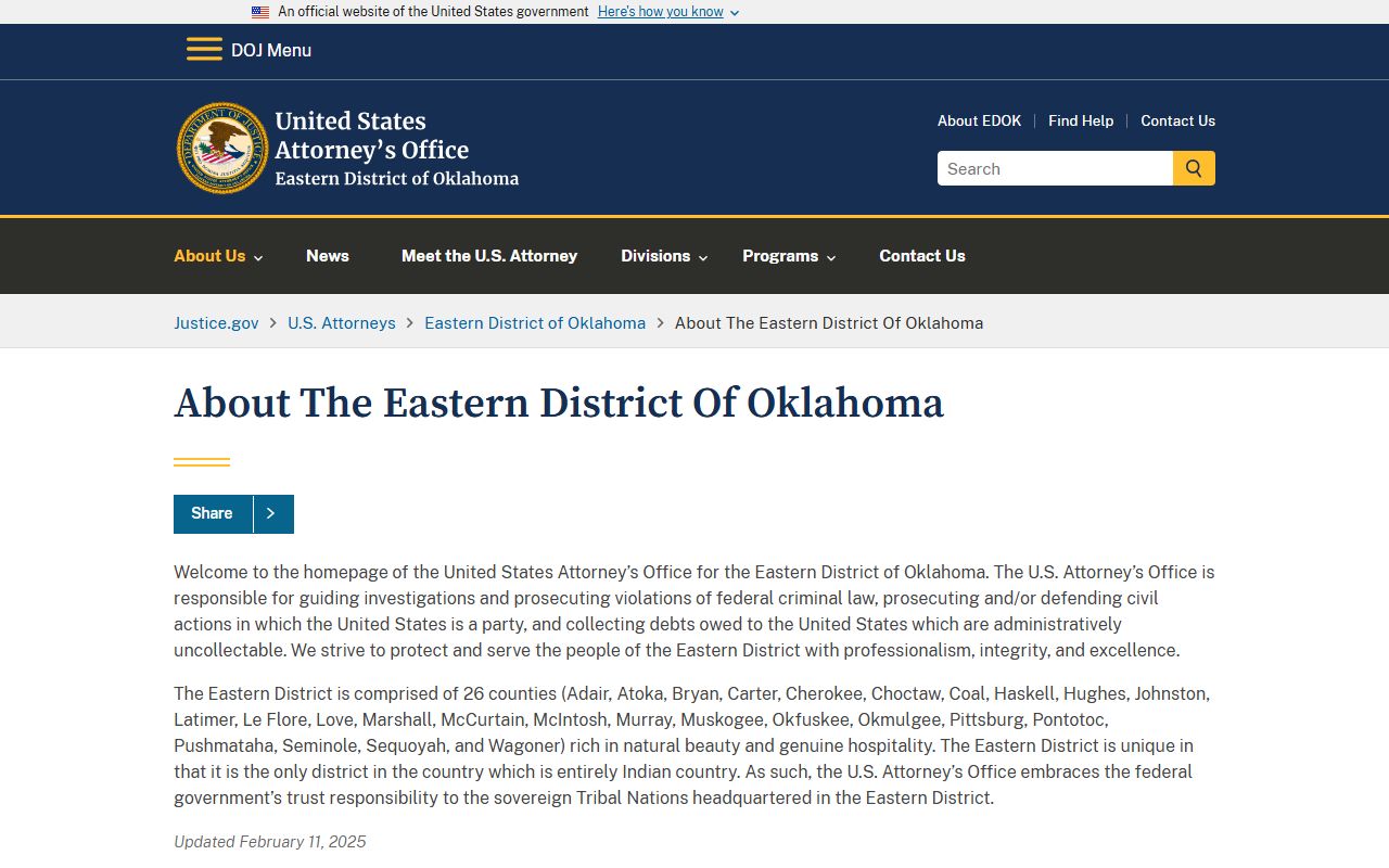 Coal County arrest records Eastern District U.S. Attorney about page