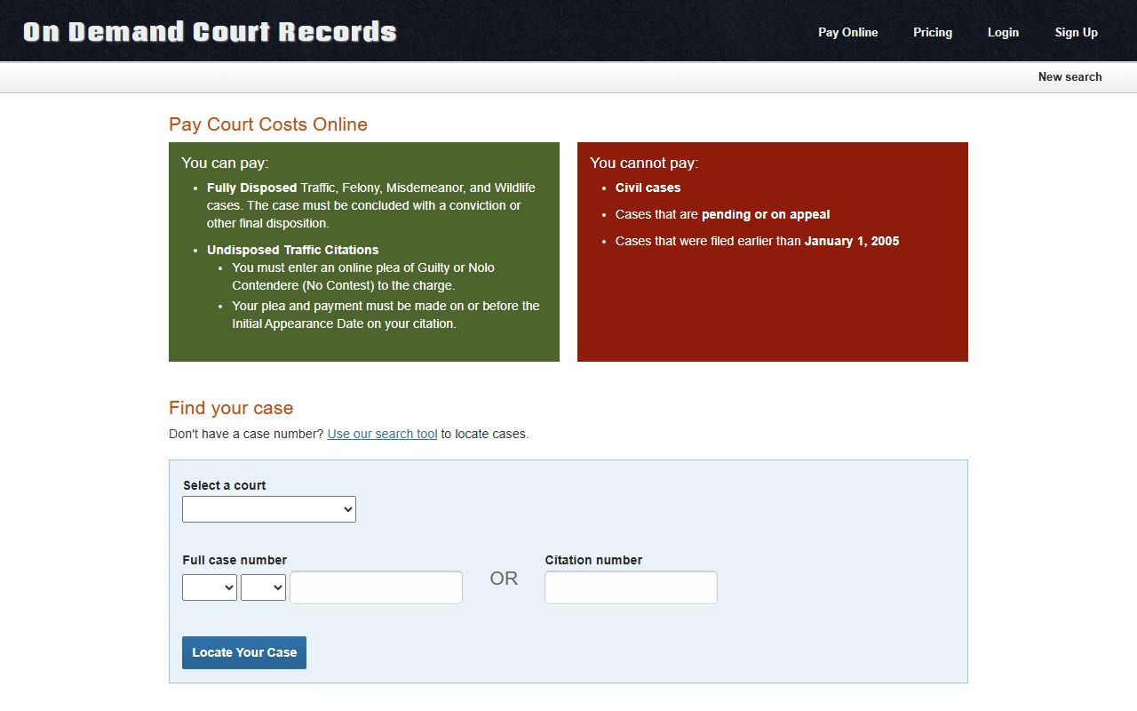 Coal County court docket payment options on the ODCR pay page