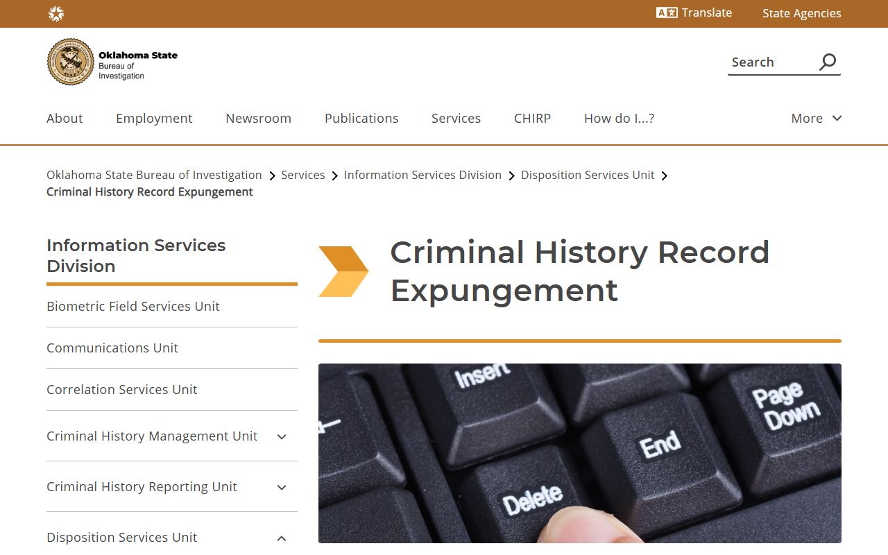 Coal County criminal court records OSBI expungement page