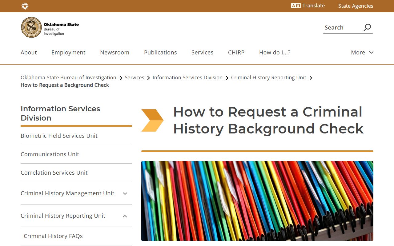 Coal County criminal court records OSBI criminal history request page