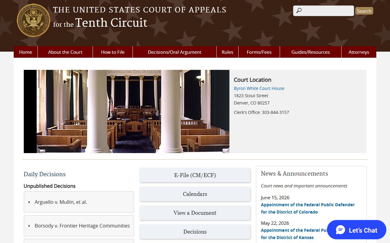 Coal County District Court federal appeals on the Tenth Circuit home page