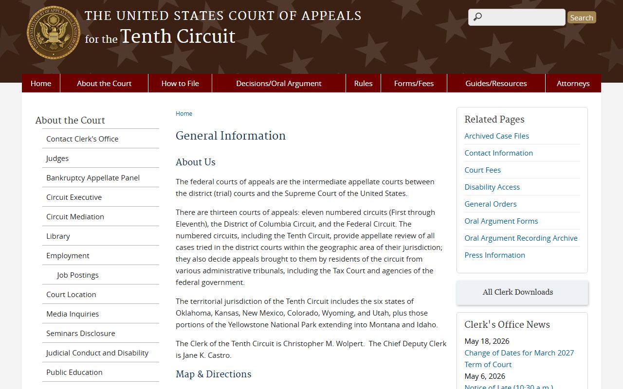 Coal County District Court federal appeals clerk information for the Tenth Circuit