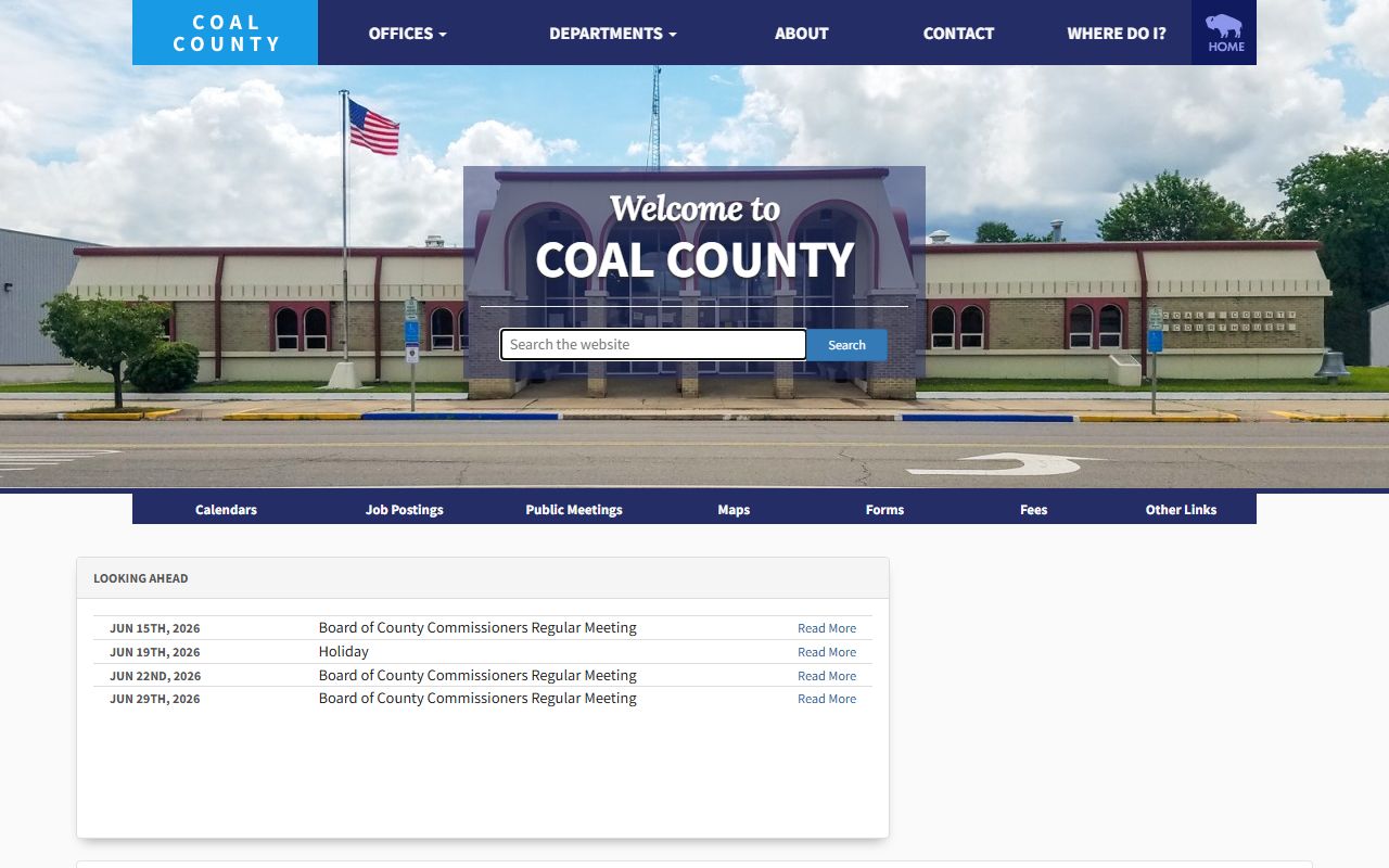 Coal County court records search links on the official county homepage