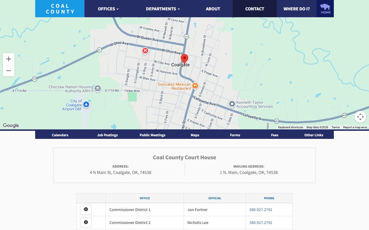 Coal County courthouse contact and office directory page