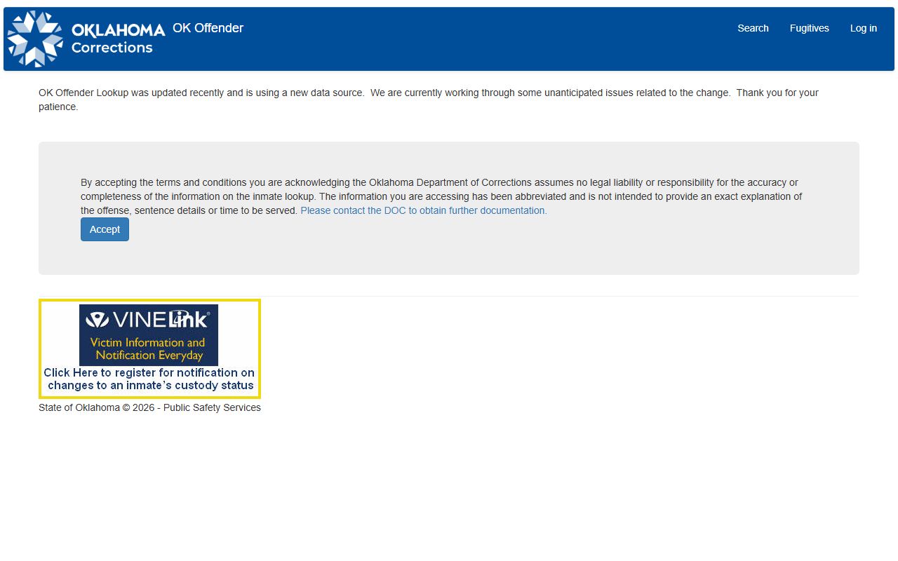 Oklahoma DOC Offender Lookup used for a Coal County inmate search
