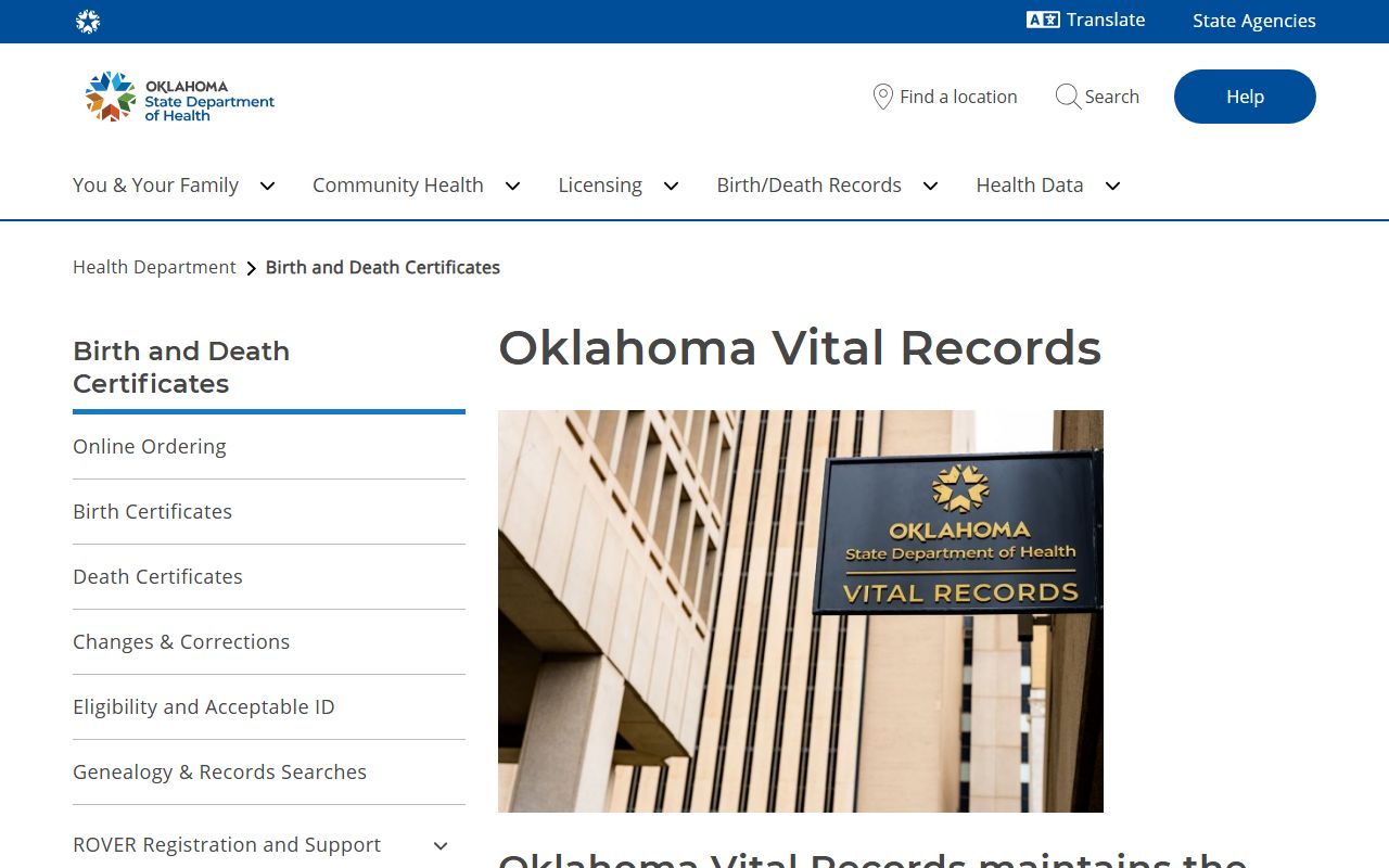 Coal County marriage and divorce records guidance on the Oklahoma vital records page