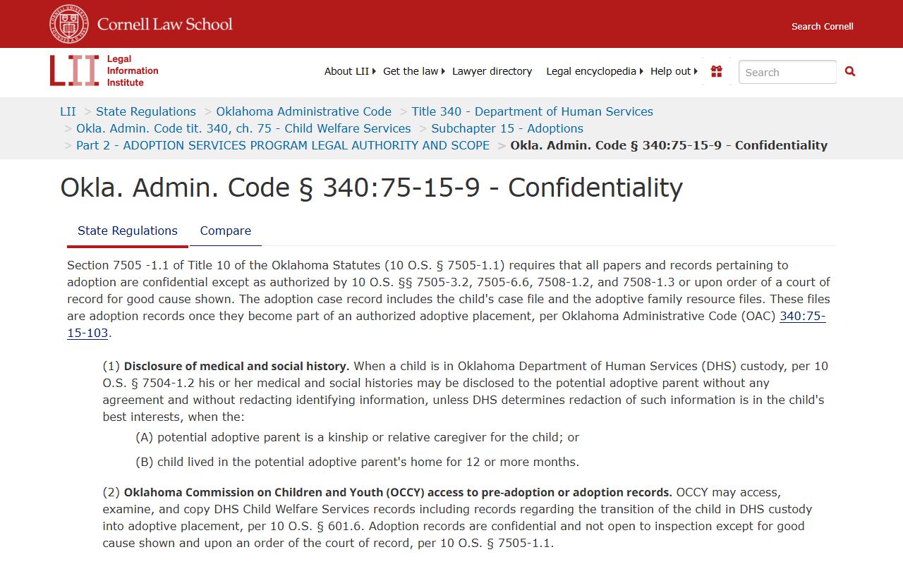 Coal County probate records and Oklahoma adoption confidentiality rule reference
