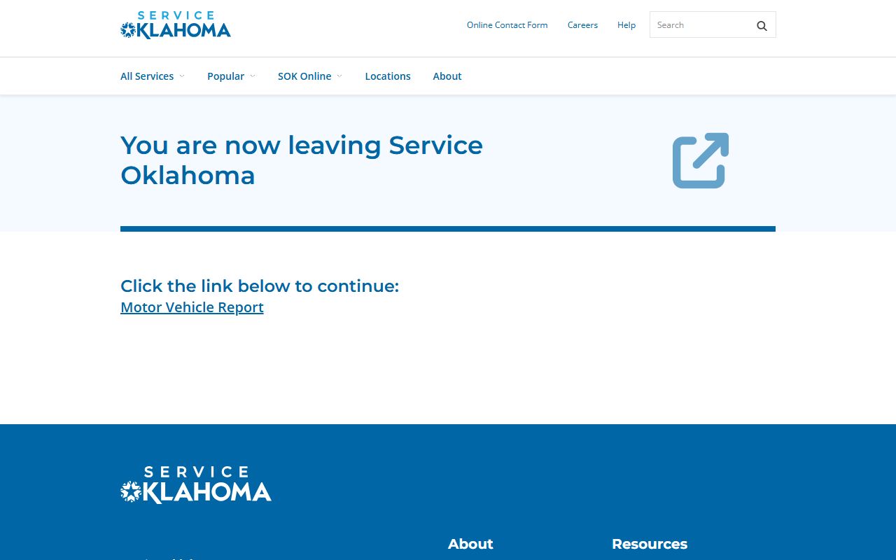 Service Oklahoma motor vehicle record page for Coal County driver and traffic records